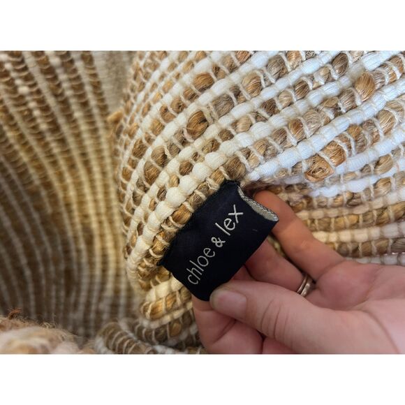 Chloe & Lex White Brown Jute Cotton Bag Tote Boho Coastal Beachy Picnic Natural - Picture 4 of 8